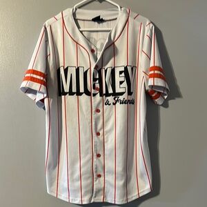 Disney White and Orange Striped Jersey Shirt Size Large